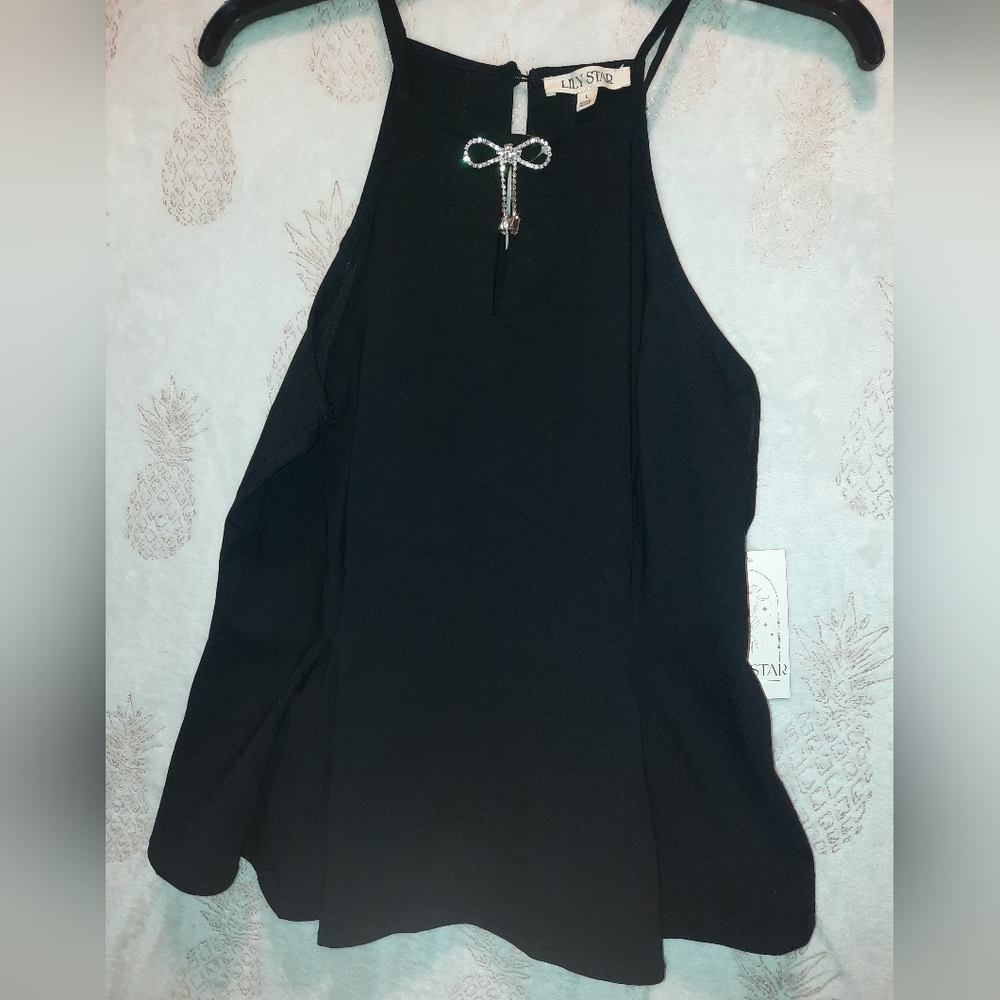 Lily Star Black Halter Style Tank Top Size Large